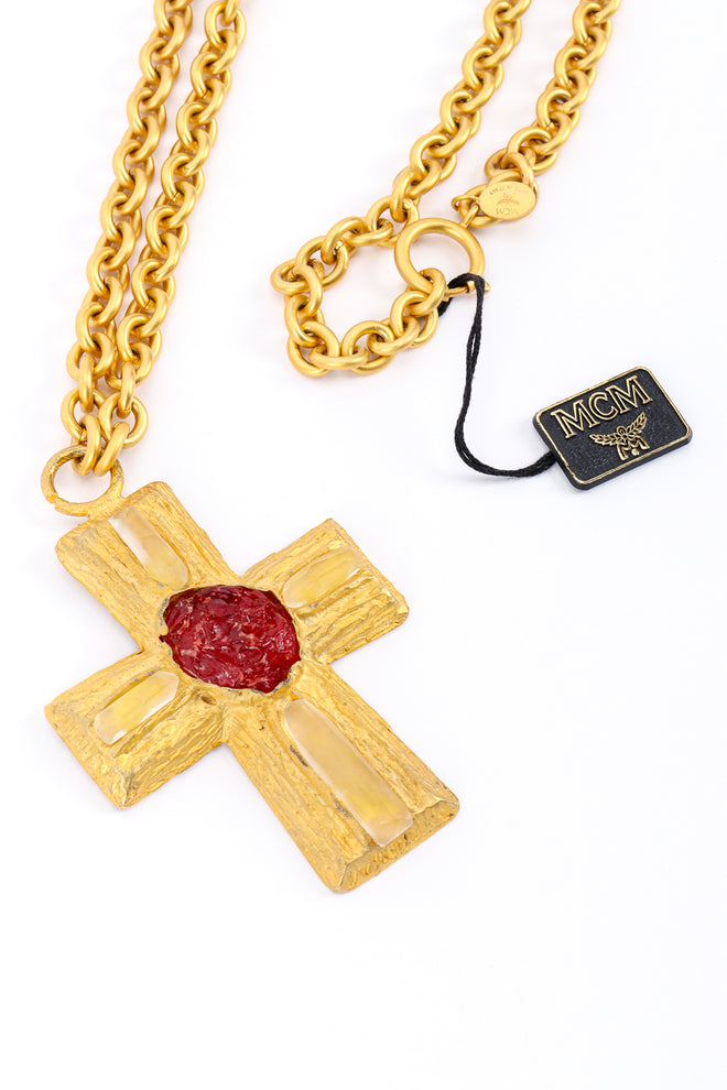 Long Raw Gem Cross Necklace by MCM with original tag @recessla