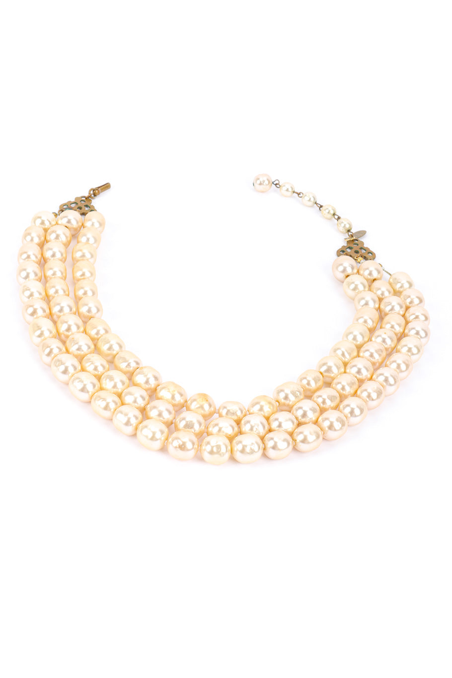 Vintage Miriam Haskell 3-Strand Pearl Collar Necklace full view @recessla