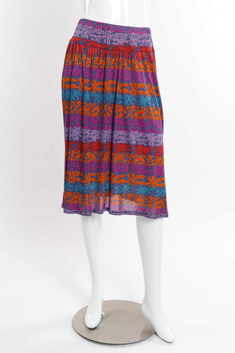 Printed Silk Top & Skirt Set on mannequin skirt only front @recessla 