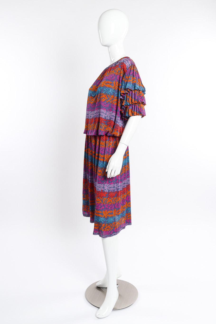 Printed Silk Top & Skirt Set on mannequin side @recessla 