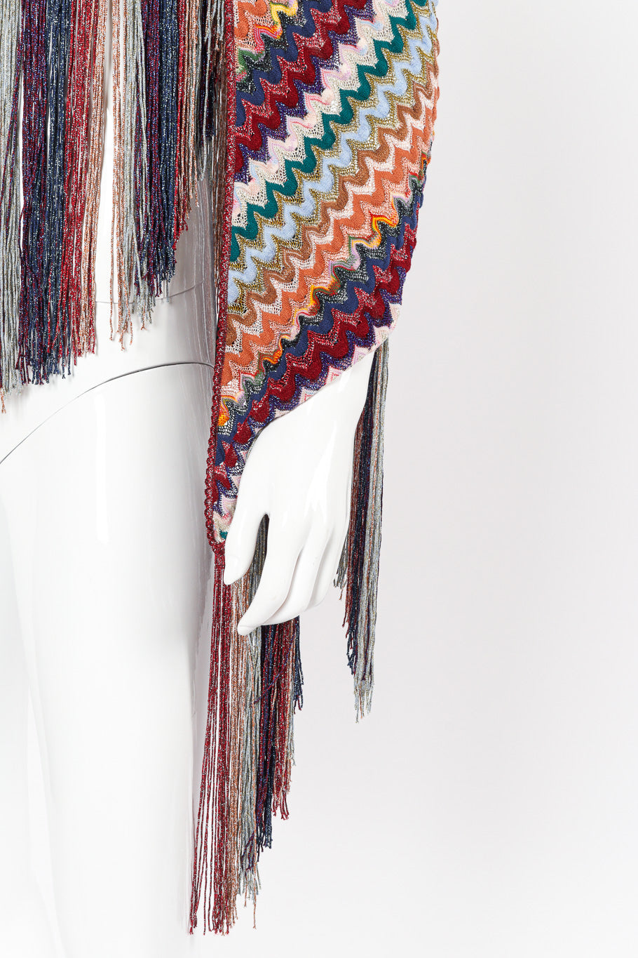 Chevron Stripe Lamé Knit Shawl on mannequin wrist close @recessla