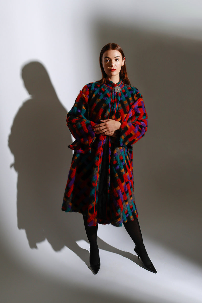 Vintage Missoni Check Stripe Swing Coat on model @recess la