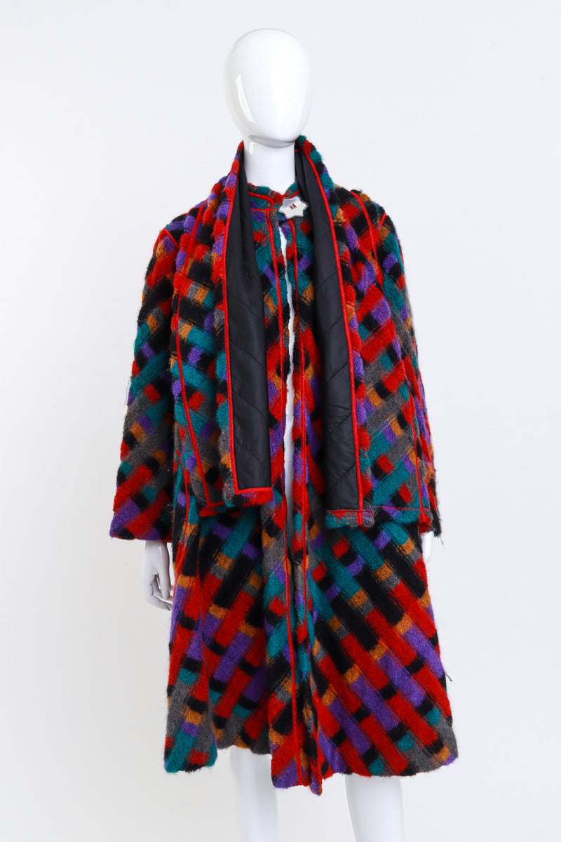 Vintage Missoni Check Stripe Swing Coat front on mannequin with scarf @recess la