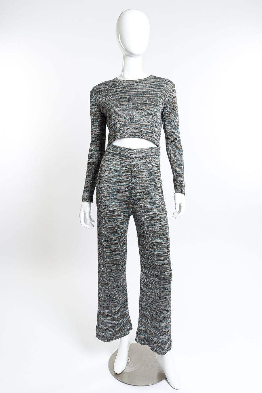 Striped Crop Top & Trouser Set front on mannequin @RECESS LA
