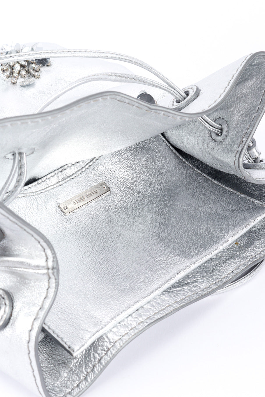 Miu Miu Metallic Drawstring Bag patch pocket @Recessla