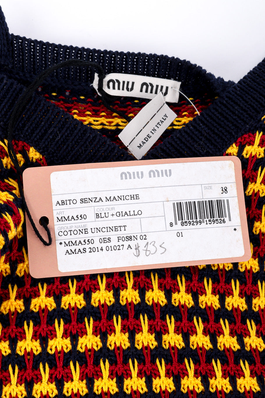 Miu Miu Scissor Knit Tank Dress alternate signature label and tag details closeup @Recessla