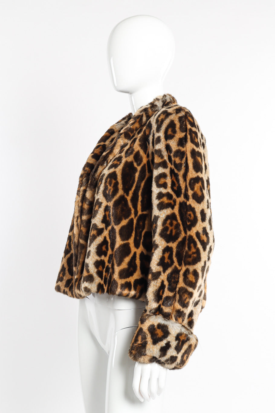 Vintage Mondi Leopard Print Faux Fur Jacket side view on mannequin @recessla