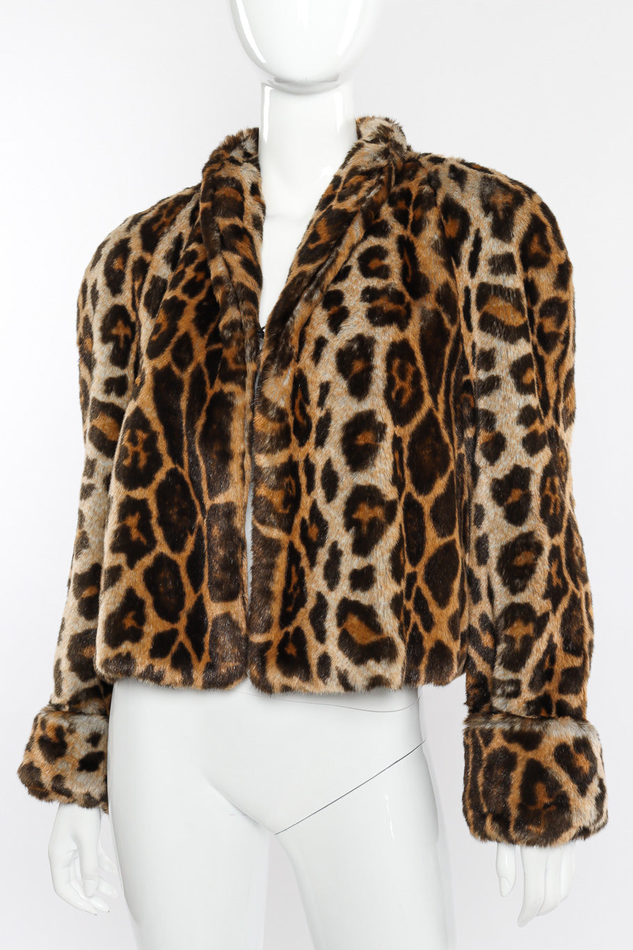 Vintage Mondi Leopard Print Faux Fur Jacket front view on mannequin closeup @recessla