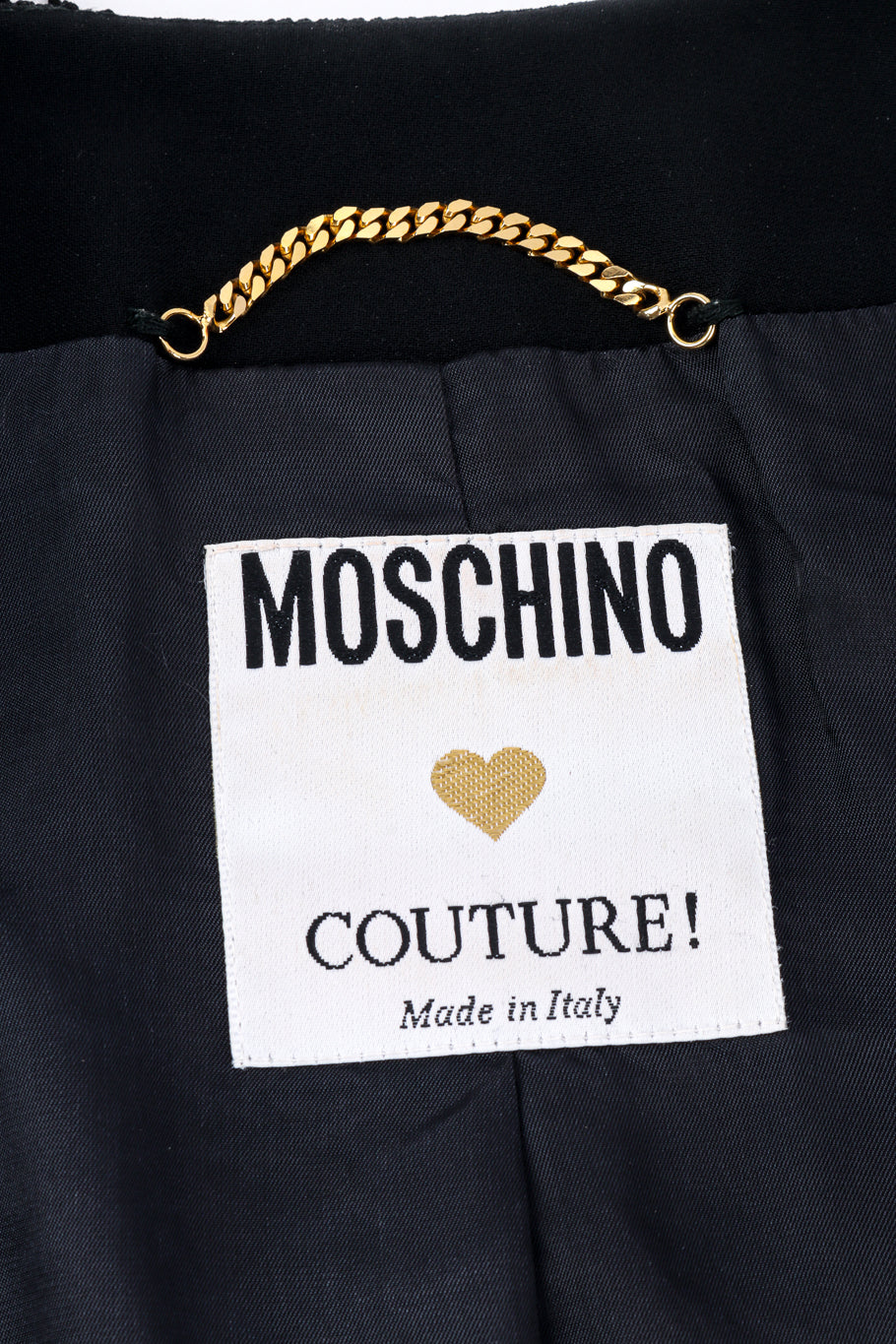 Vintage Moschino Couture Fringe Jacket and Skirt Set jacket signature label closeup @recessla
