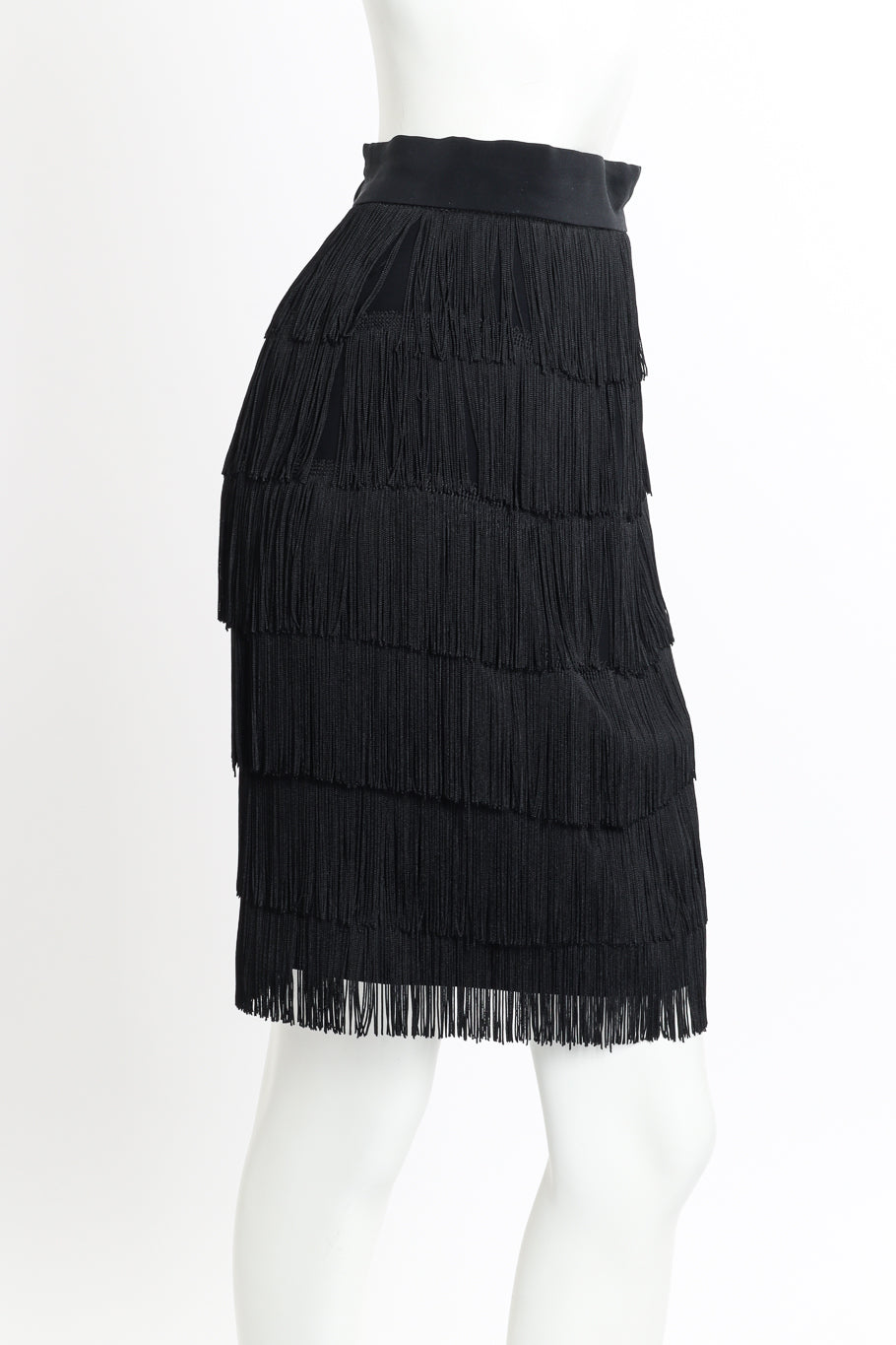 Vintage Moschino Couture Fringe Jacket and Skirt Set skirt side on mannequin @recessla