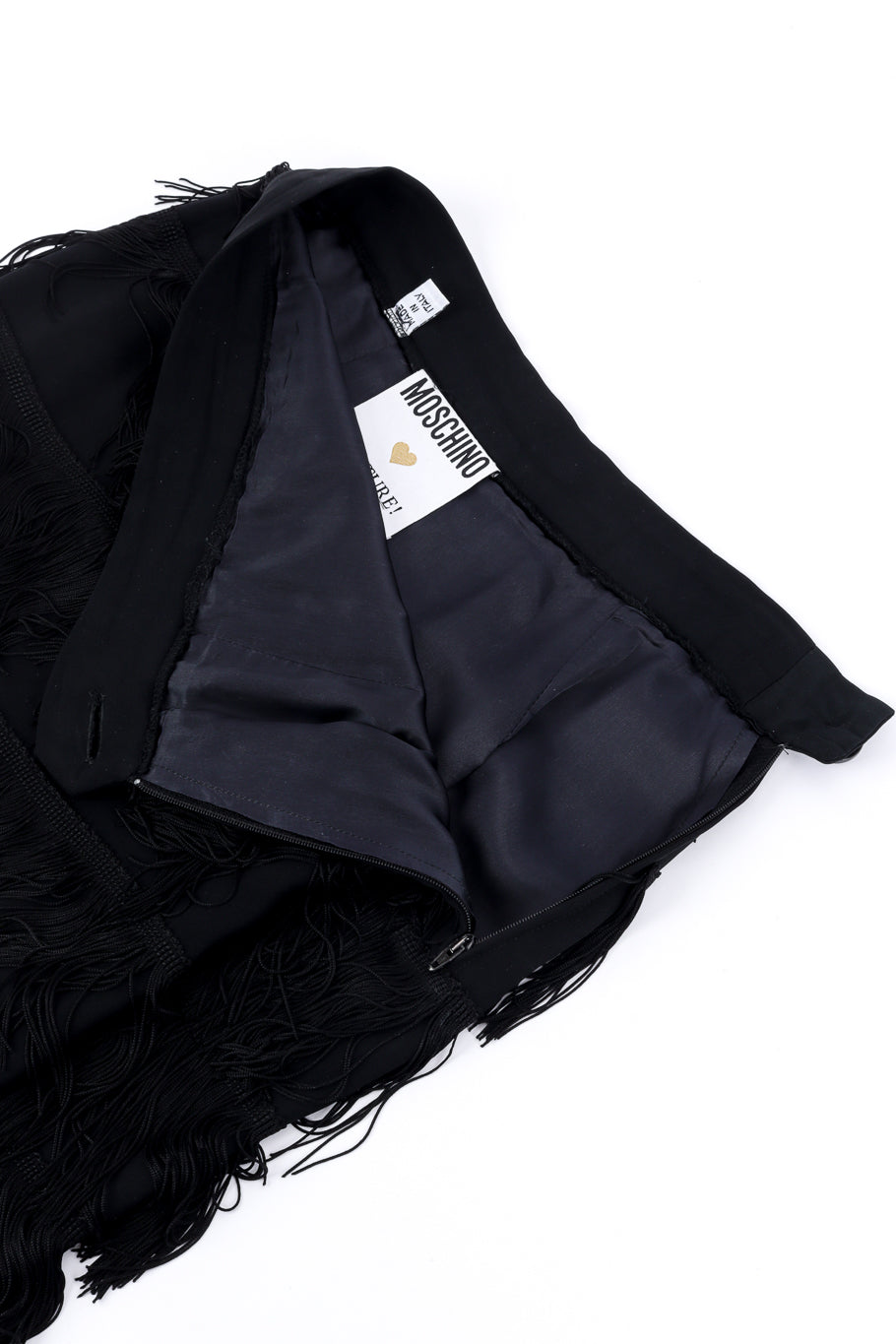 Vintage Moschino Couture Fringe Jacket and Skirt Set skirt unzipped @recessla