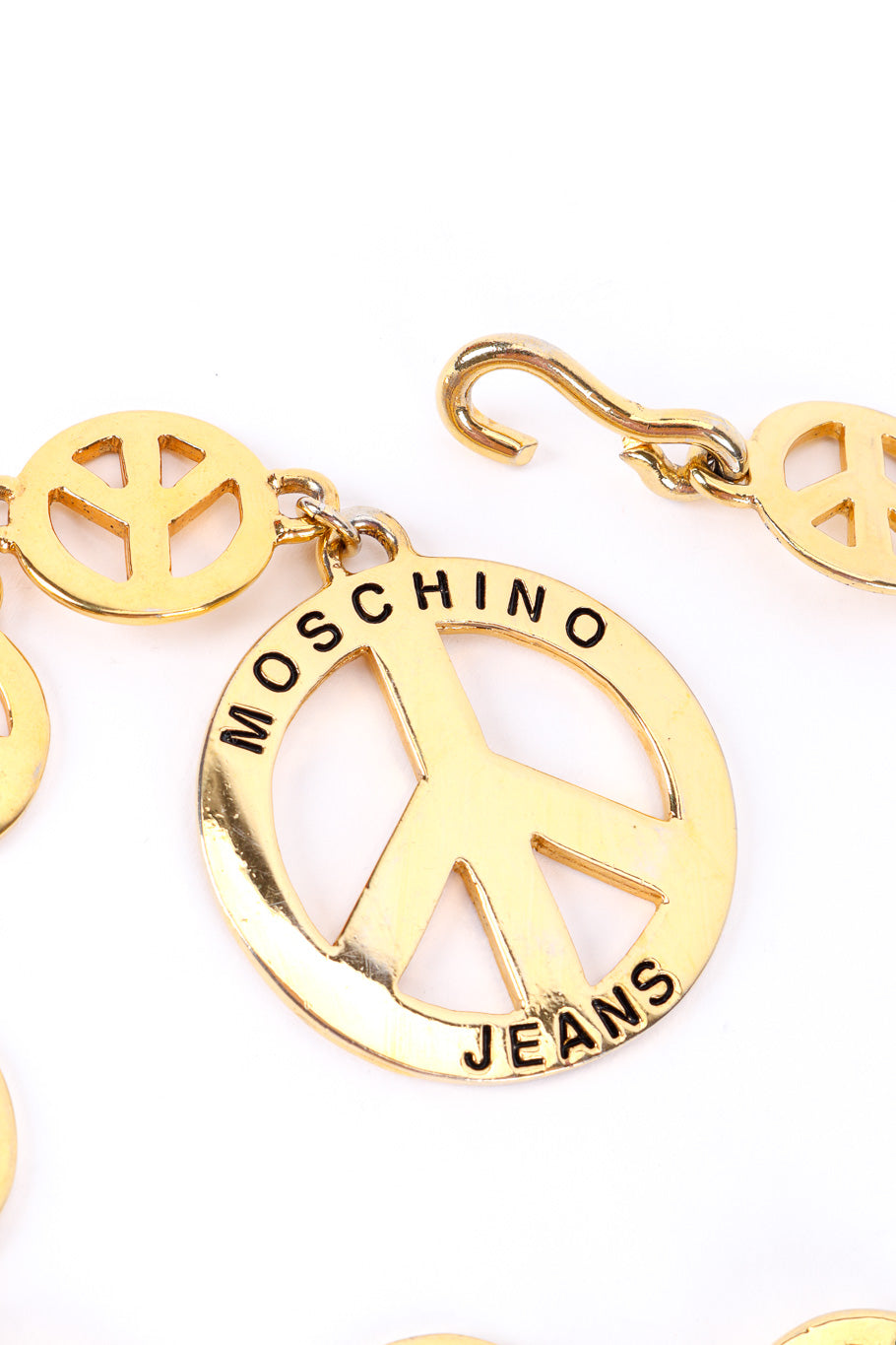 Chain belt by Moschino Jeans on white background large charm front @recessla