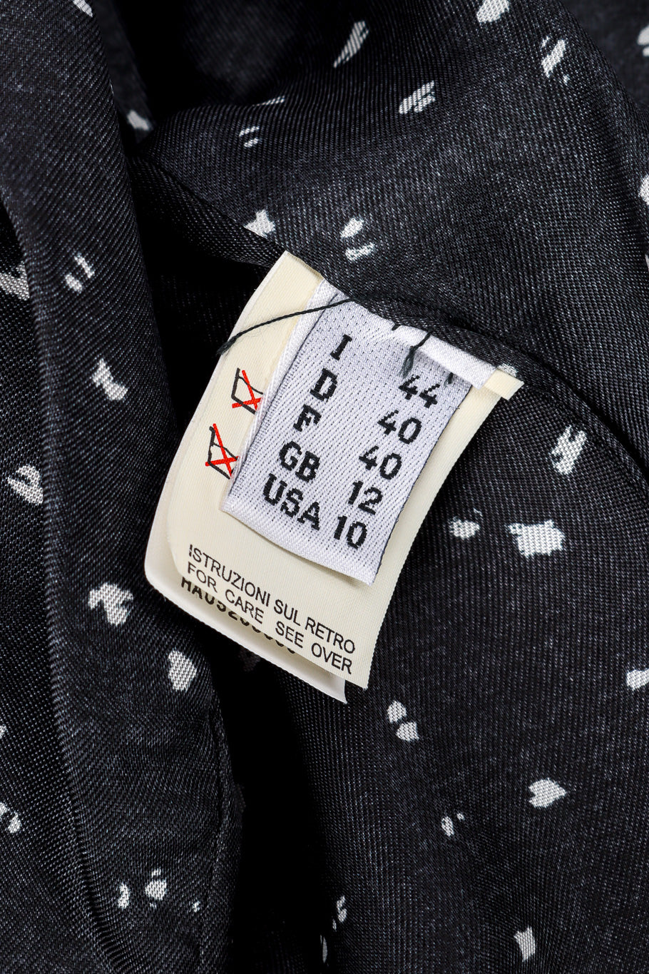 Vintage Moschino Dot Bouclé Jacket and Skirt Set jacket size tag closeup @recessla