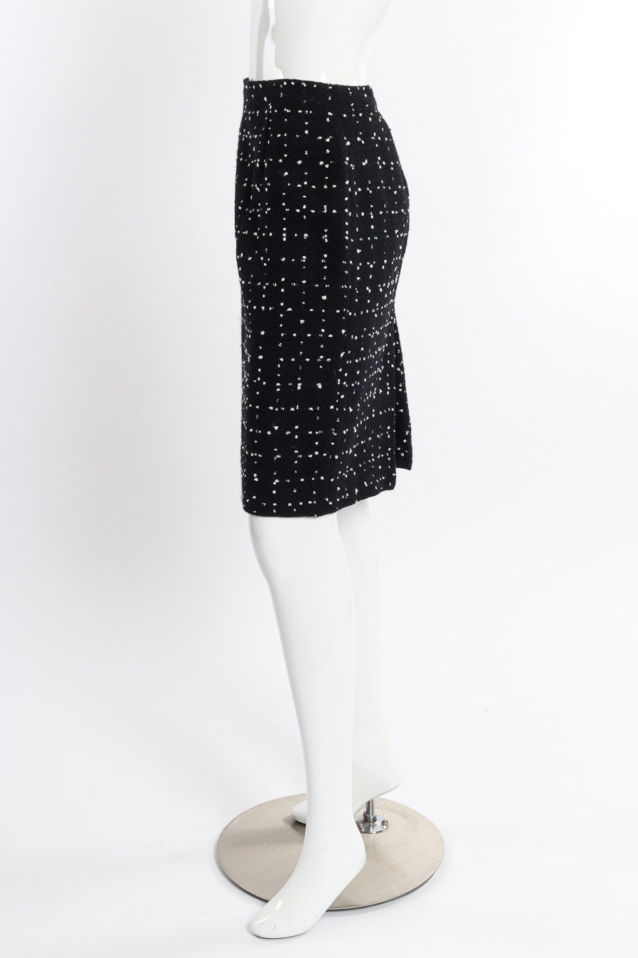 Vintage Moschino Dot Bouclé Jacket and Skirt Set skirt side view on mannequin @recessla