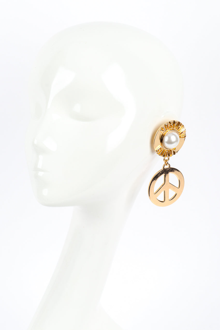 Vintage Moschino Bijoux Peace Drop Earrings on mannequin @recess la