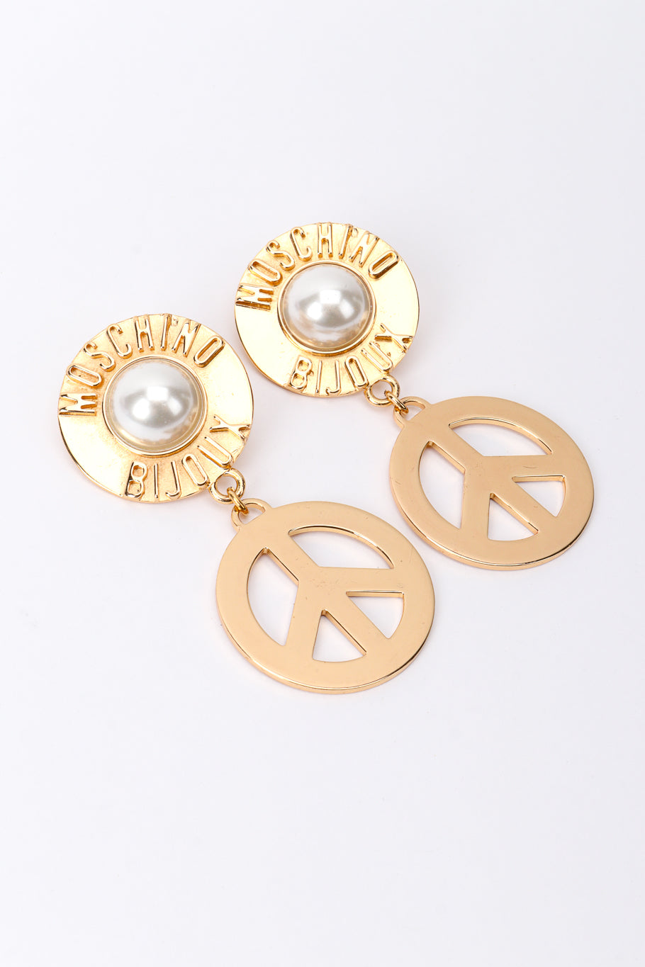 Vintage Moschino Bijoux Peace Drop Earrings front @recess la
