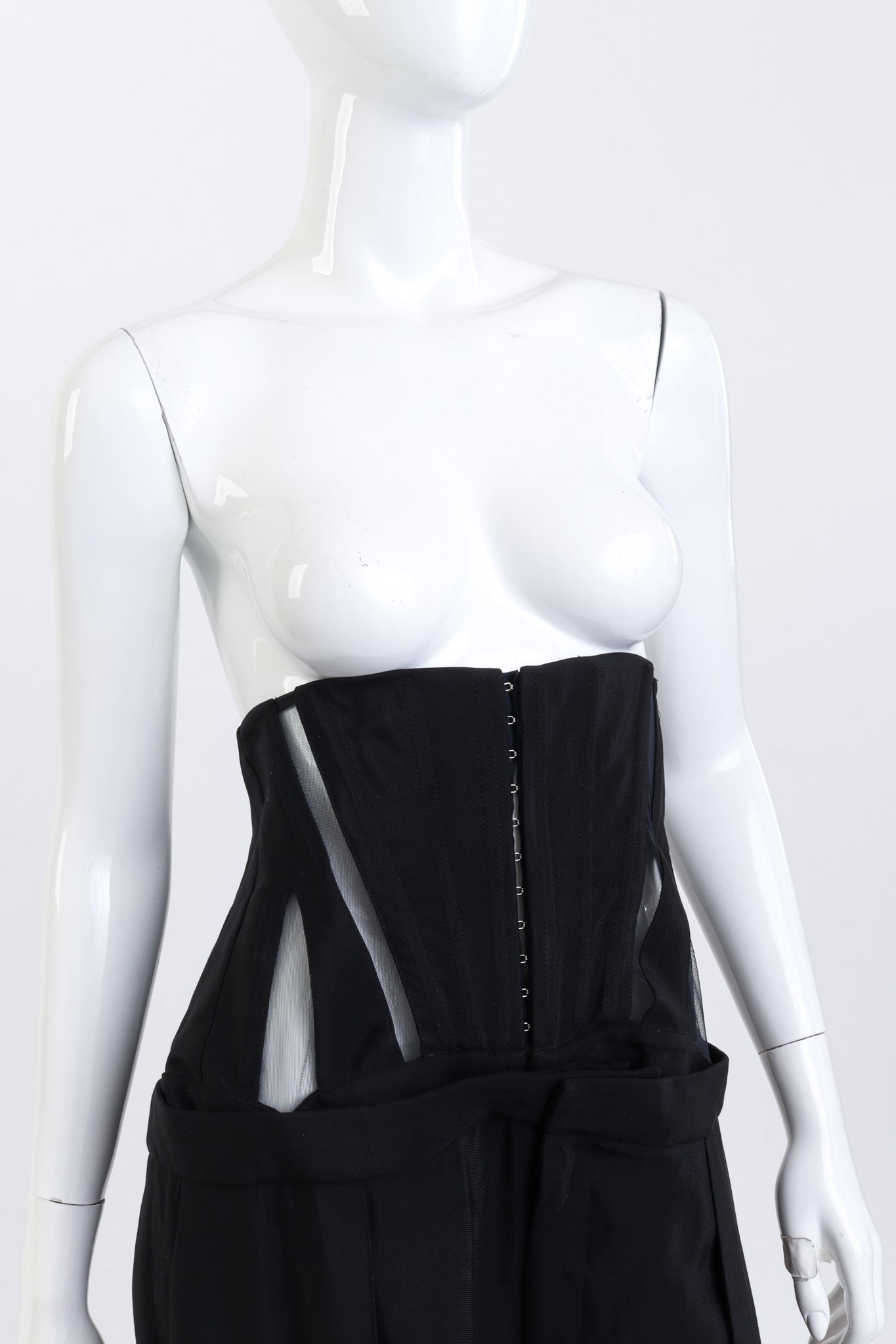 Thierry Mugler Corset Wide Leg Trouser front on mannequin closeup @recess la