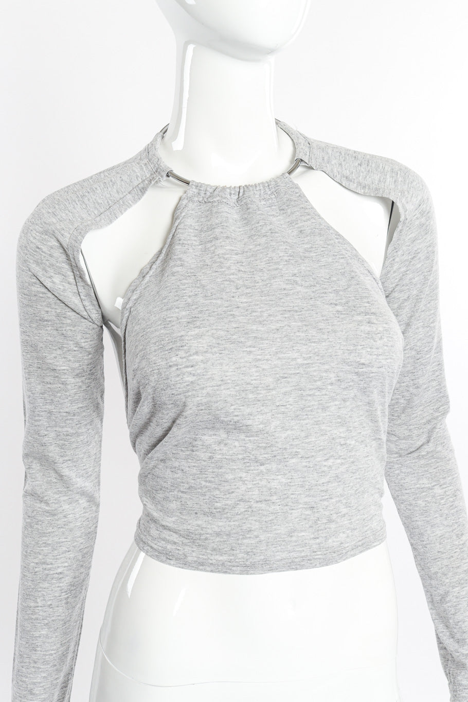 Cut-Out Sleeve Ring Collar Halter Top by Margiela on mannequin chest close @recessla