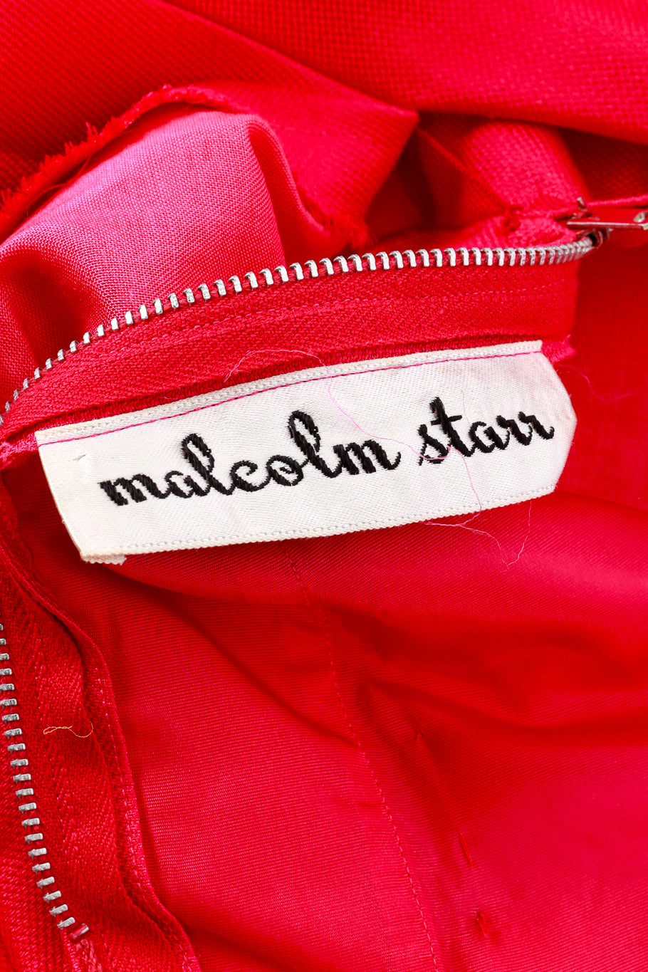 Vintage Malcolm Starr Silk Twill Empire Dress signature label closeup @recess la