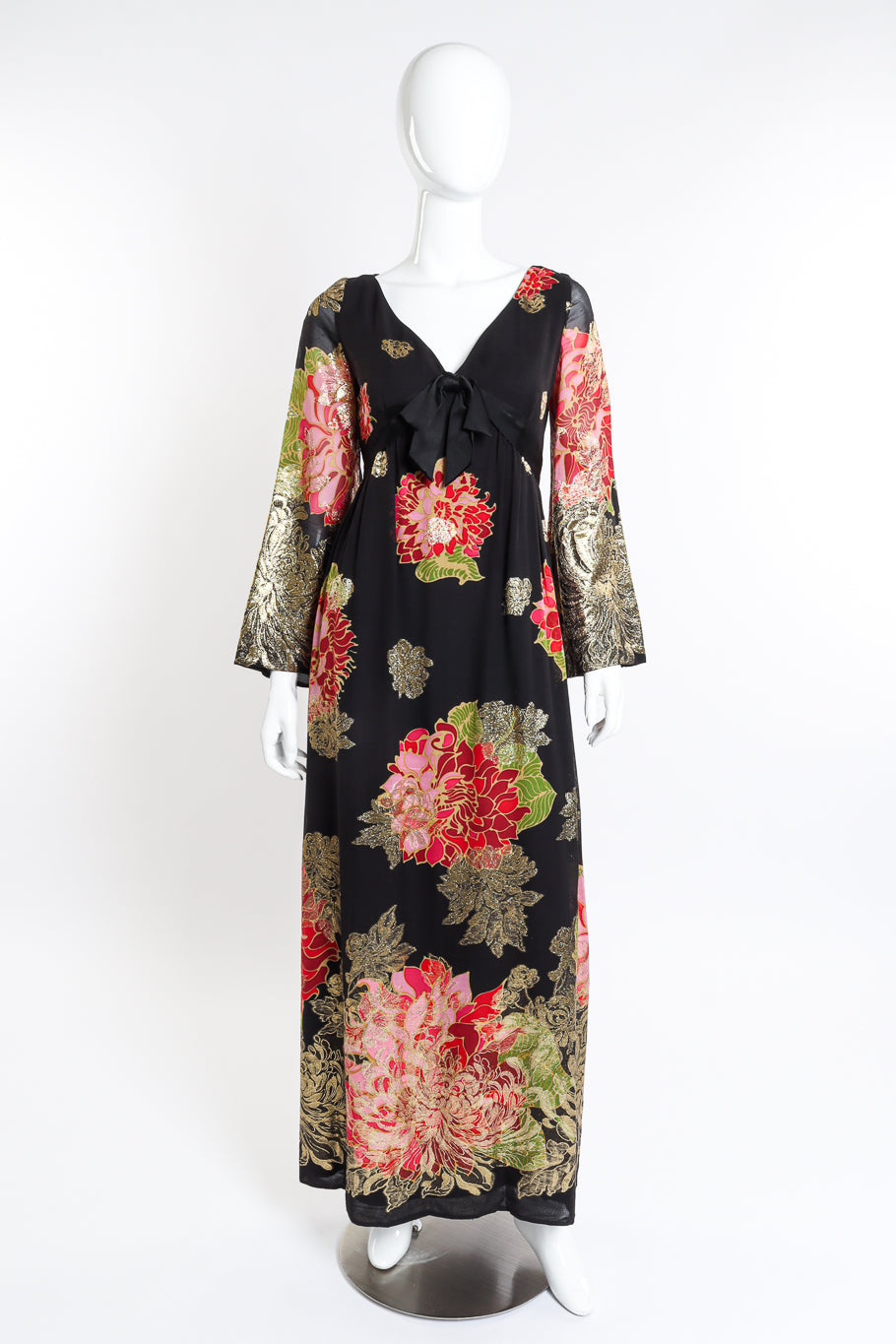 Vintage Malcolm Starr Flower Lamé Silk Dress front on mannequin @recessla