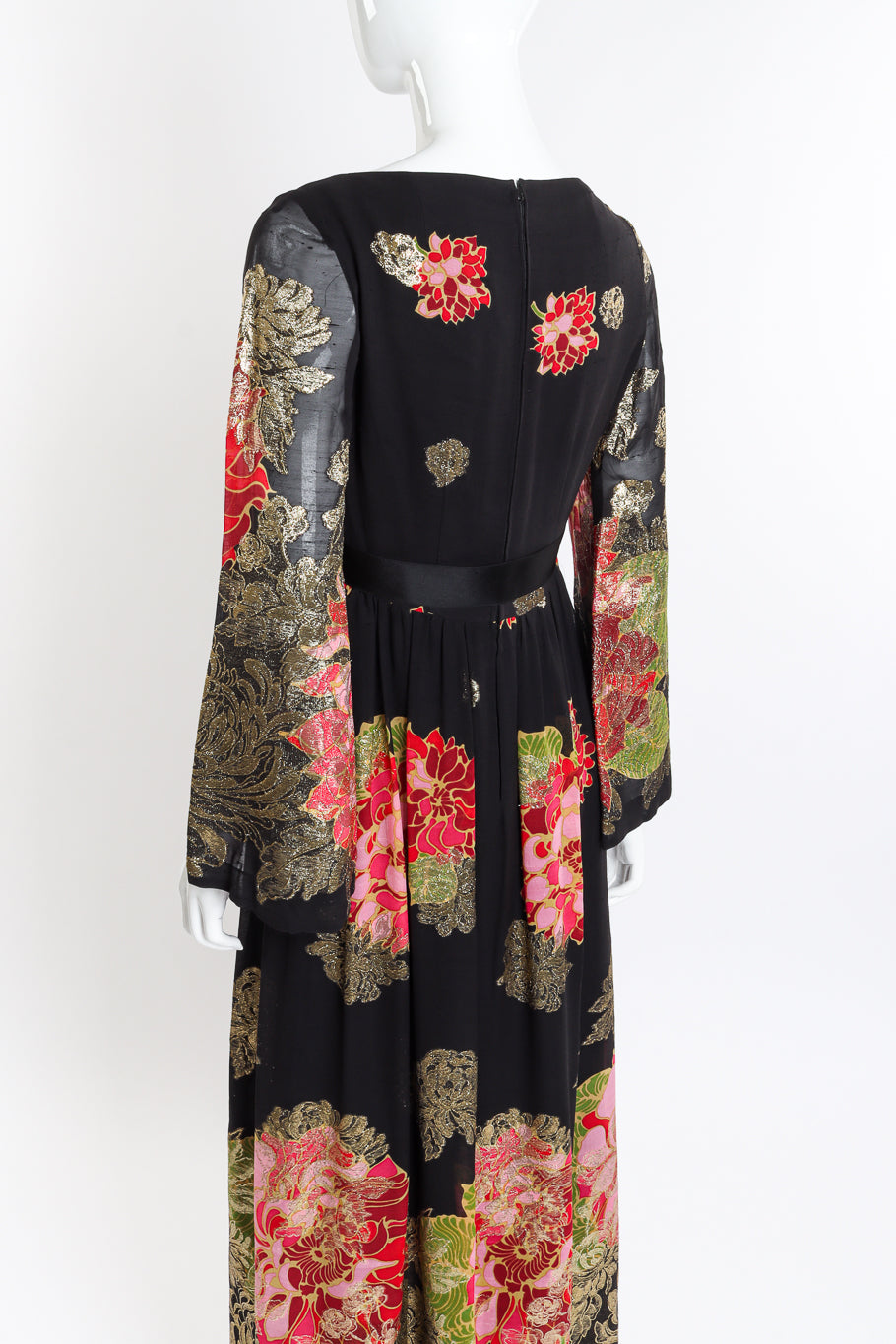 Vintage Malcolm Starr Flower Lamé Silk Dress back on mannequin closeup @recessla