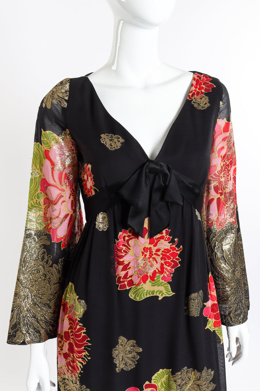 Vintage Malcolm Starr Flower Lamé Silk Dress front on mannequin closeup @recessla