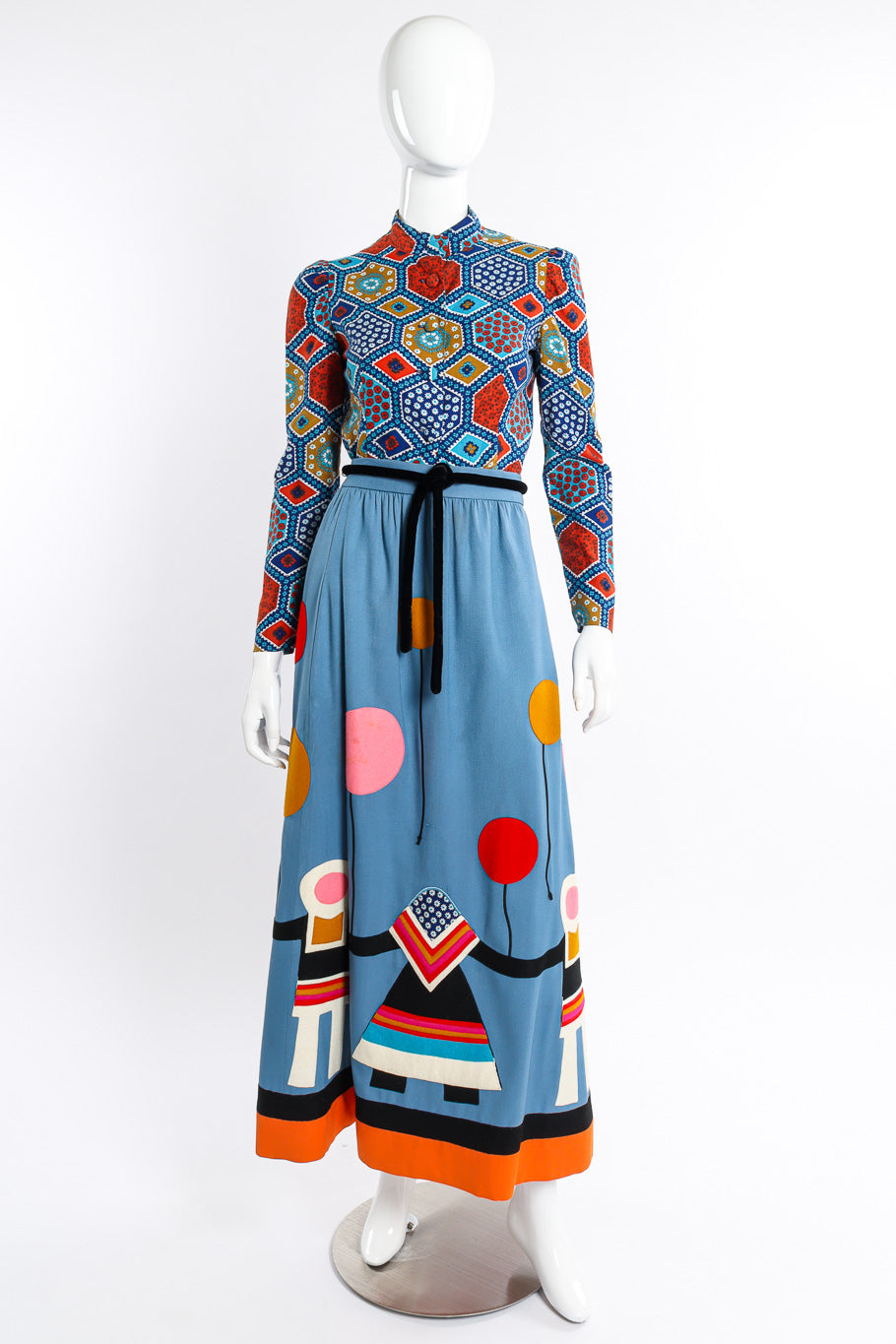 Vintage Malcolm Starr Geometric Top and Skirt Set front on mannequin @recessla