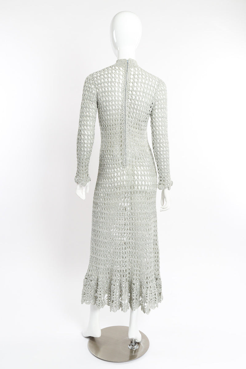 Metallic Silver Crochet Net Dress & Poncho on mannequin dress only back  @recessla
