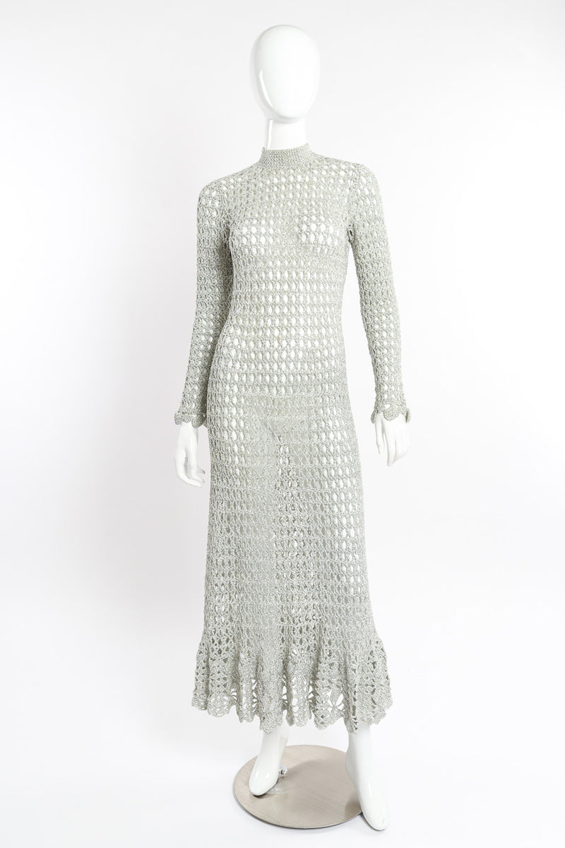 Metallic Silver Crochet Net Dress & Poncho on mannequin dress only front @recessla