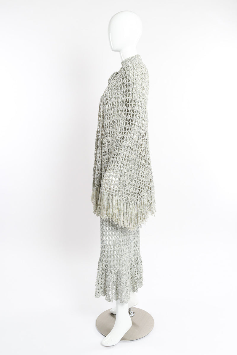 Metallic Silver Crochet Net Dress & Poncho on mannequin side @recessla