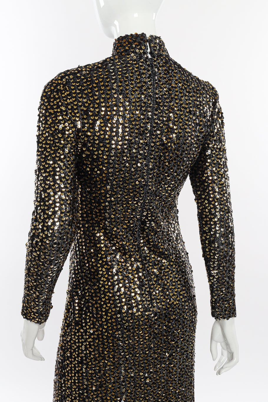 Vintage Anthony Muto Sequin Lamé Sheath Dress back on mannequin closeup @recessla