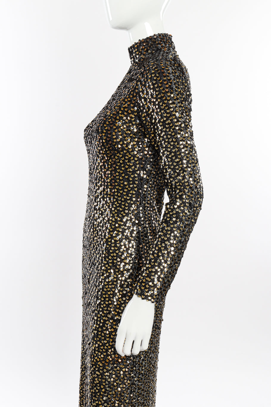 Vintage Anthony Muto Sequin Lamé Sheath Dress side on mannequin closeup @recessla