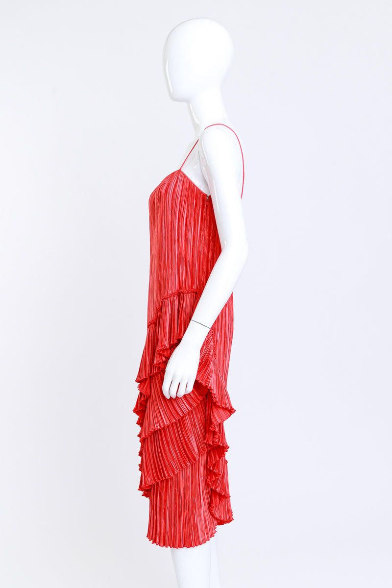 Vintage Mary McFadden Pleated Asymmetric Ruffle Dress side on mannequin @recess la