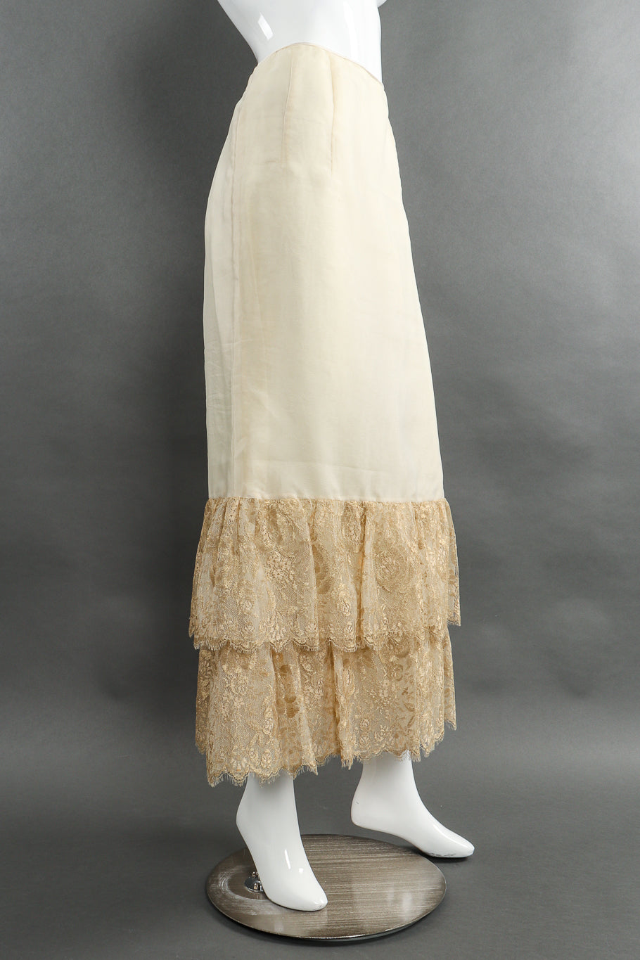 Vintage Mary McFadden Tiered Lace Mermaid Skirt side view on mannequin @Recessla