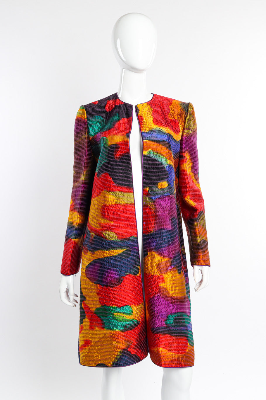 Vintage Mary McFadden Quilted Silk Splotch Jacket front open on mannequin @recessla