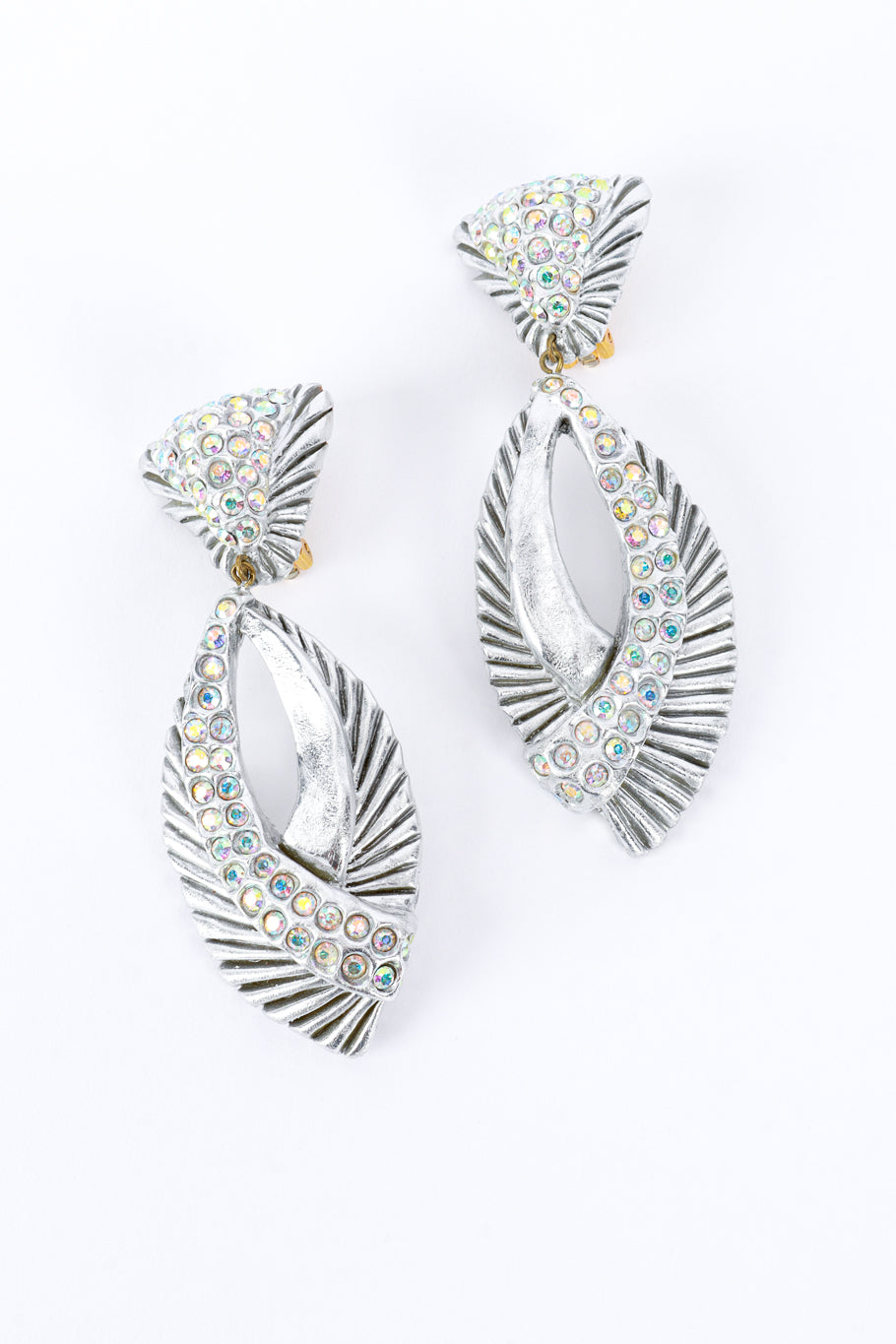 Vintage Ribbed Rhinestone Teardrop Earrings front flat @RECESS LA