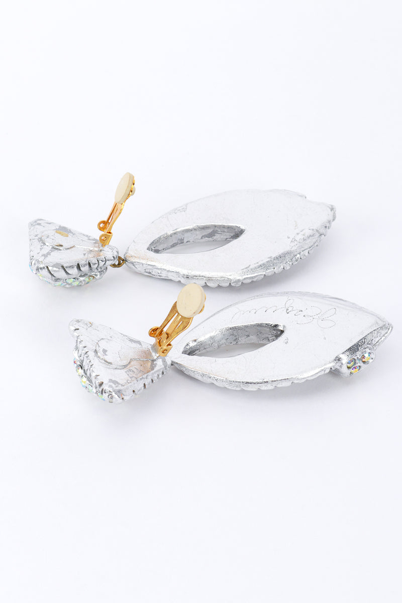 Vintage Ribbed Rhinestone Teardrop Earrings back clips open @RECESS LA