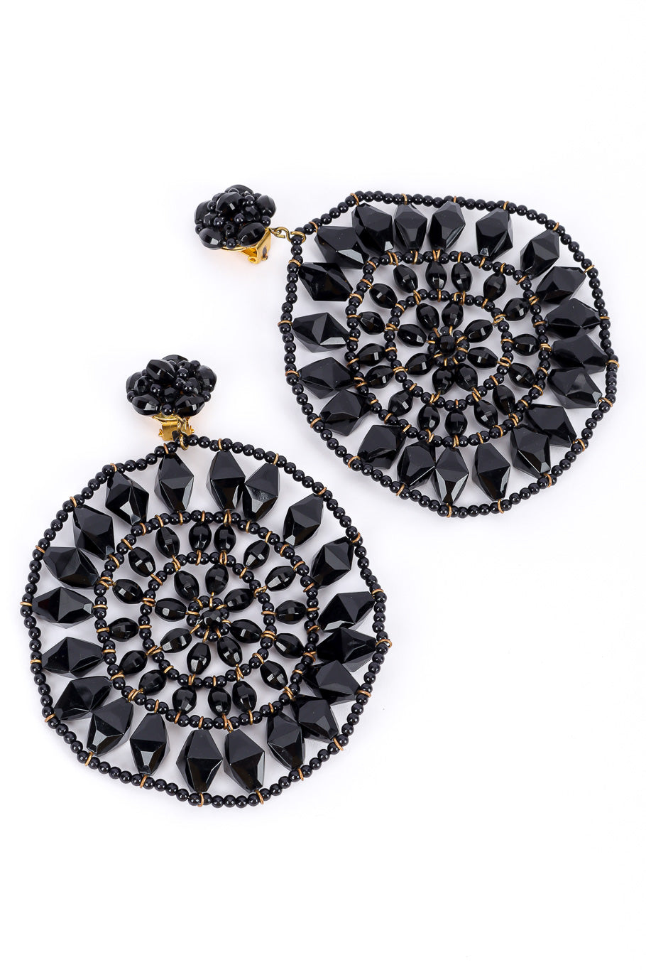 Vintage Beaded Circle Drop Earrings front view on white backdrop @Recessla