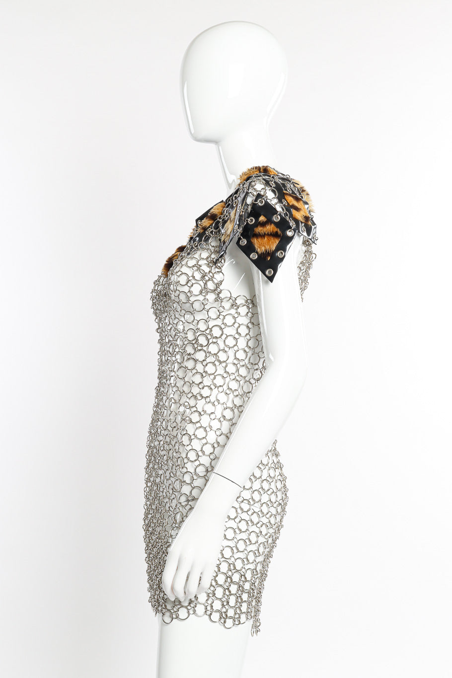 Faux Fur Chainmail Dress on mannequin side @recessla