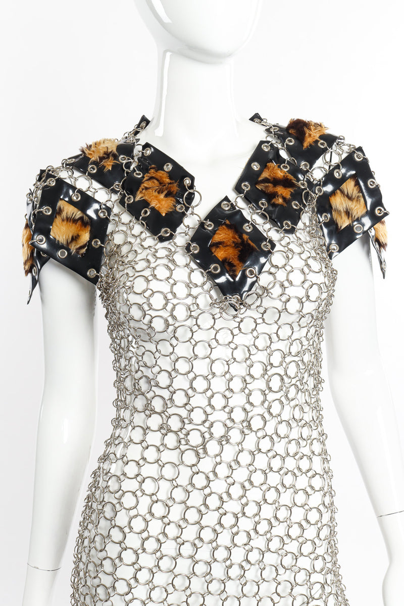 Faux Fur Chainmail Dress on mannequin shoulders close @recessla
