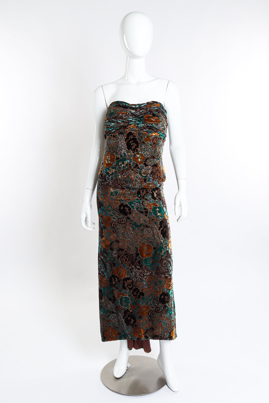 Vintage Michael Casey Strapless Velvet Burnout Gown front on mannequin @recessla