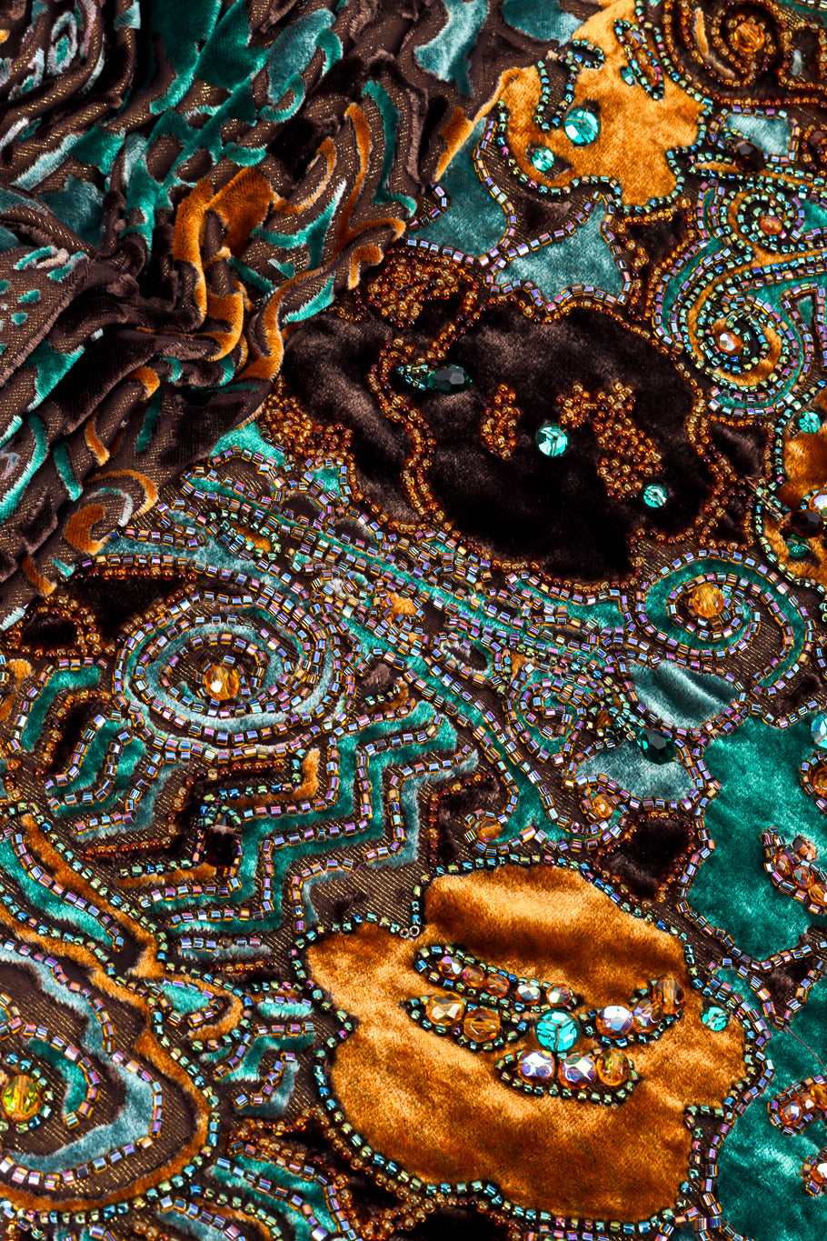 Vintage Michael Casey Strapless Velvet Burnout Gown beadwork closeup @recessla