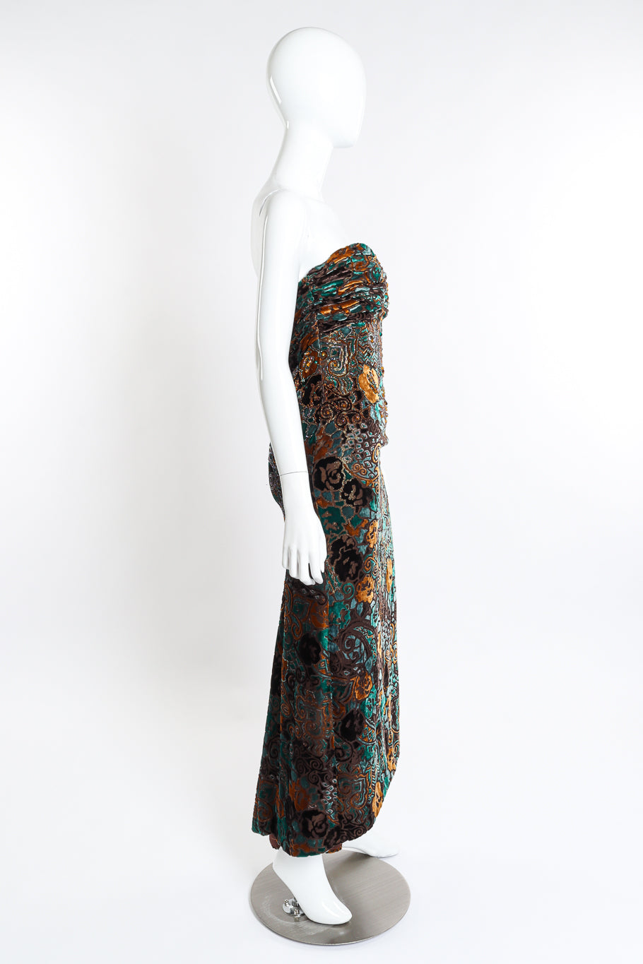 Vintage Michael Casey Strapless Velvet Burnout Gown side on mannequin @recessla