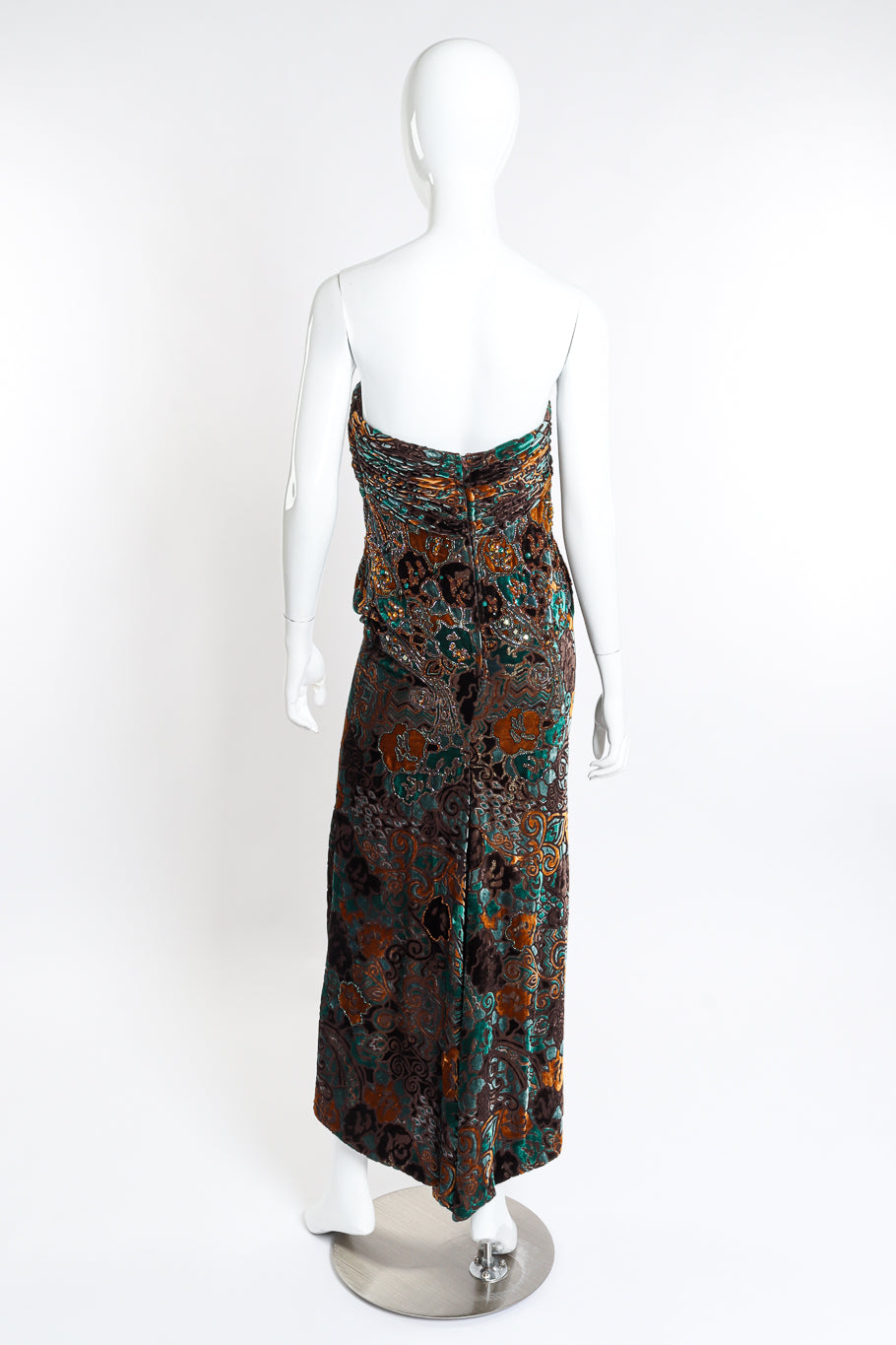 Vintage Michael Casey Strapless Velvet Burnout Gown back on mannequin @recessla
