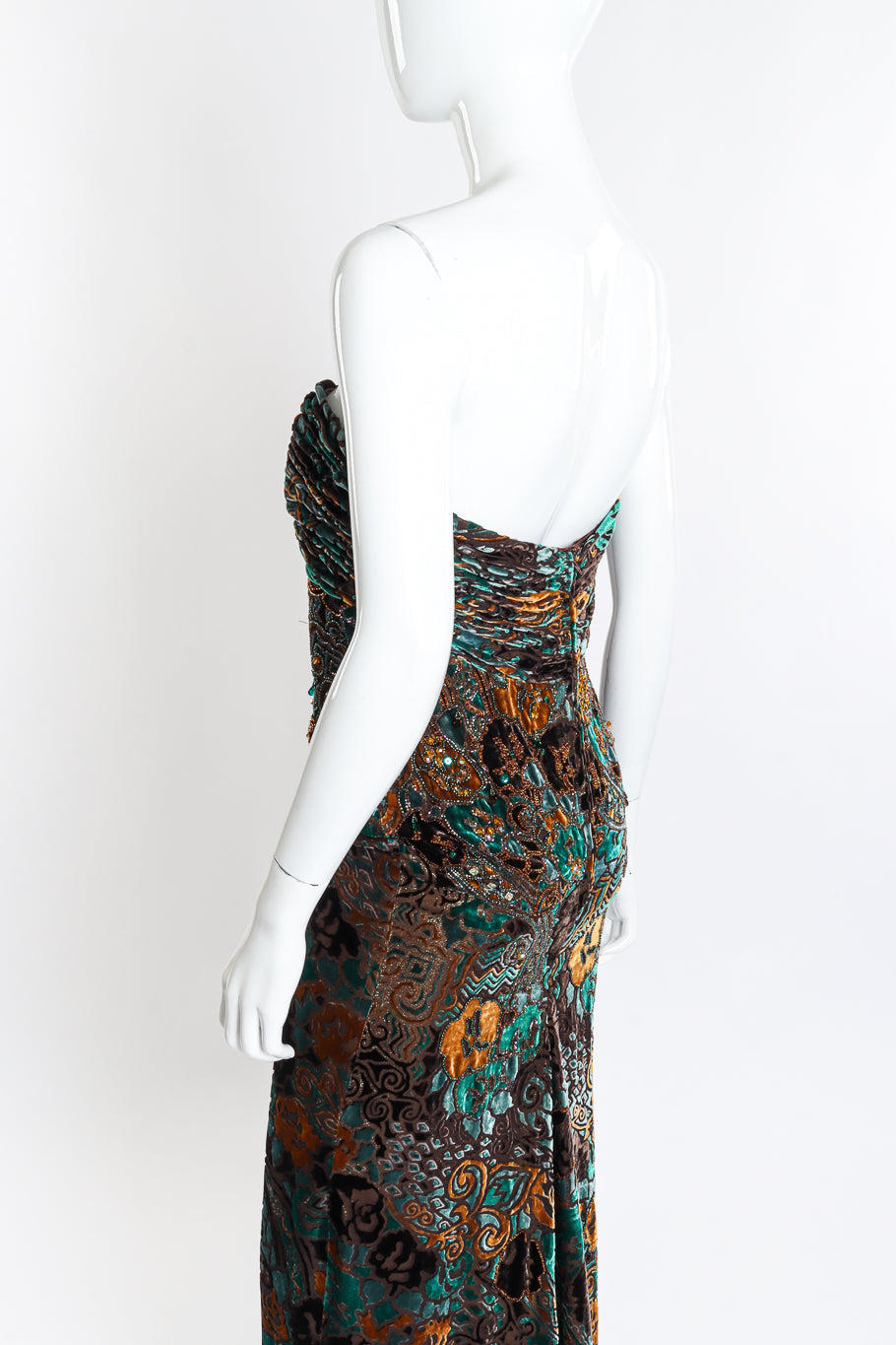 Vintage Michael Casey Strapless Velvet Burnout Gown back on mannequin closeup @recessla