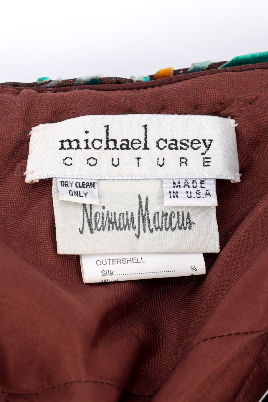 Vintage Michael Casey Strapless Velvet Burnout Gown signature label closeup @recessla