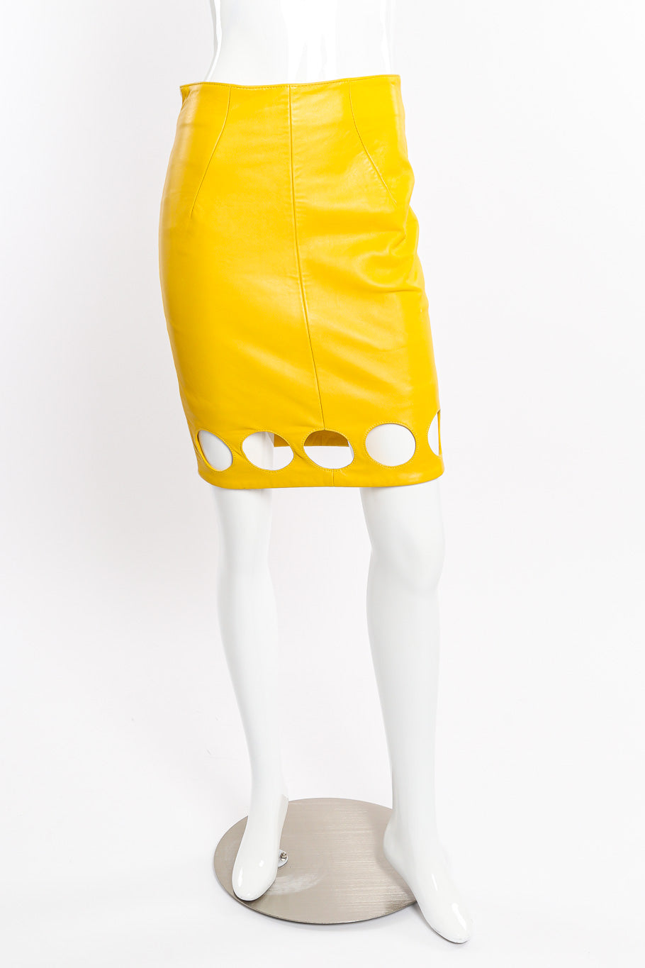 Vintage North Beach Cutout Leather Jacket and Skirt Set front view of skirt on mannequin @Recessla