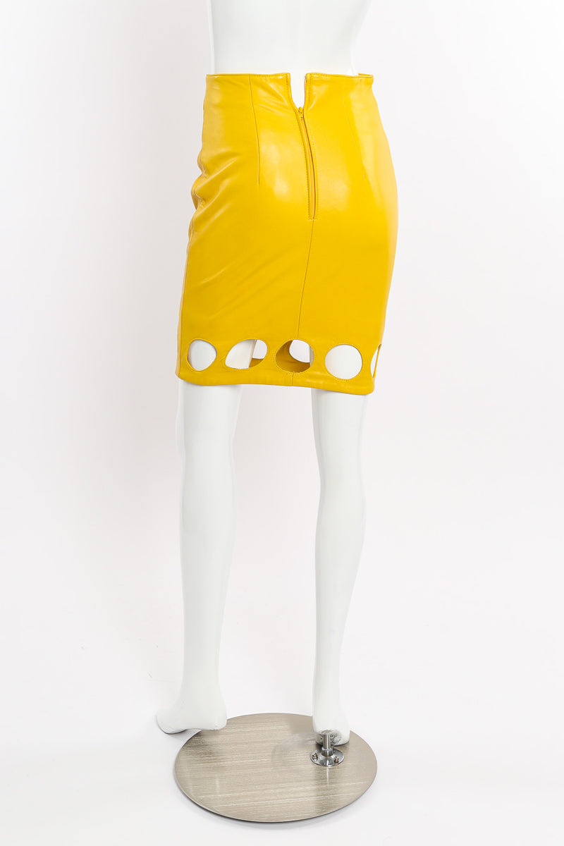 Vintage North Beach Cutout Leather Jacket and Skirt Set back view of skirt on mannequin @Recessla