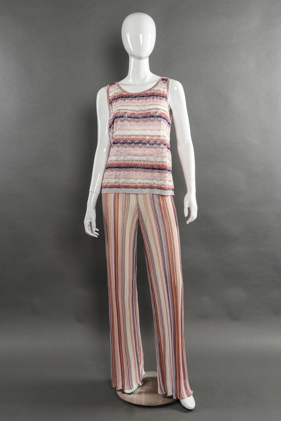 Missoni Striped Knit Duster, Tank, and Pants Set front view of tank and pant on mannequin @Recessla