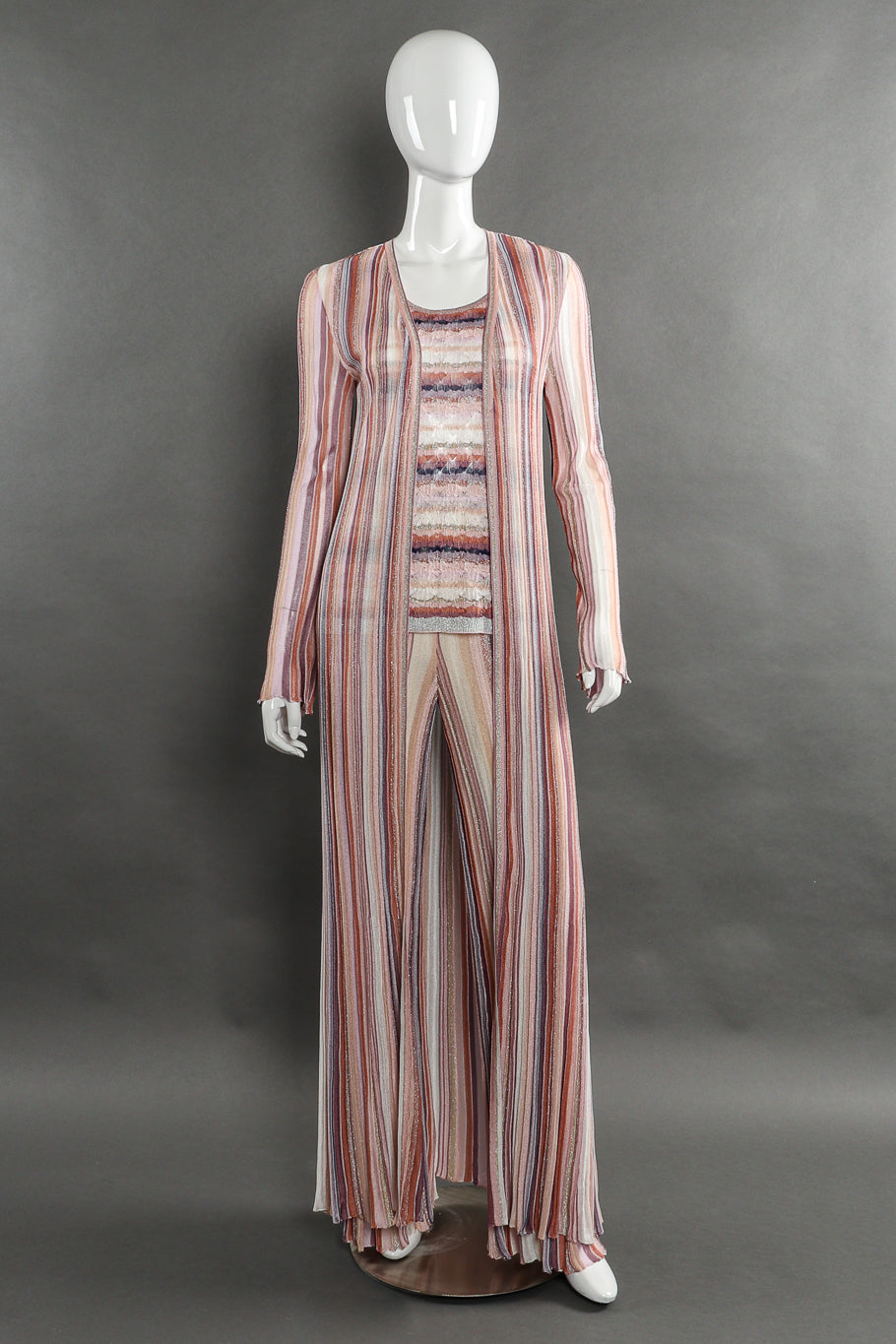 Missoni Striped Knit Duster, Tank, and Pants Set front view on mannequin @Recessla